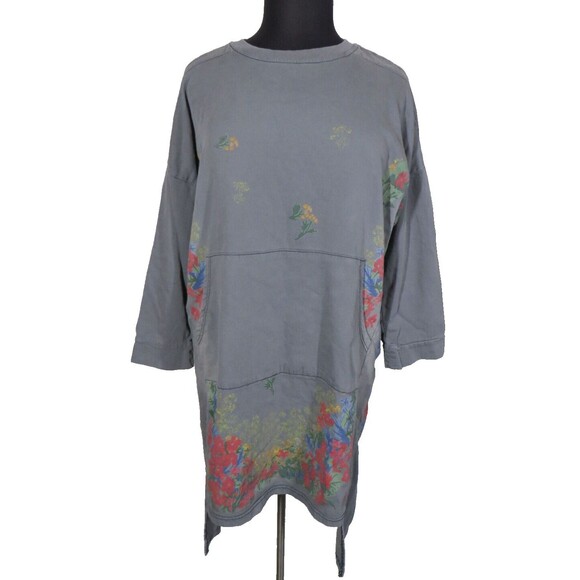Monthorigin Art To Wear Gray Floral Oversized Boho Sweatshirt Dress Size XL - Picture 4 of 9